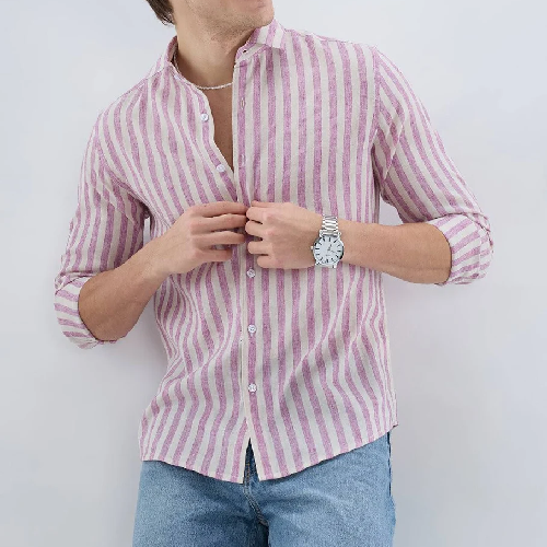 Men's Classic Slim Fit Multi Stripes Striped Casual Shirt