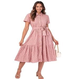 l2 Puff Long Sleeve Button-Down Midi Dress