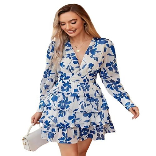 Ruffle Long Sleeve A-Line Mini Dress