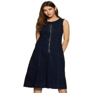 l5 Symbol Women's A-line One Piece Midi Length Denim Dress