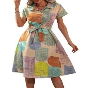 Women's Short Sleeve Collar Neck Dress