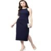 Women’s Navy Blue Polyester Bodycon Calf Length Dress
