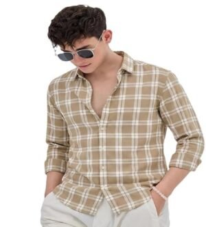 m7 Men's Casual Plaid Button-Down Shirt